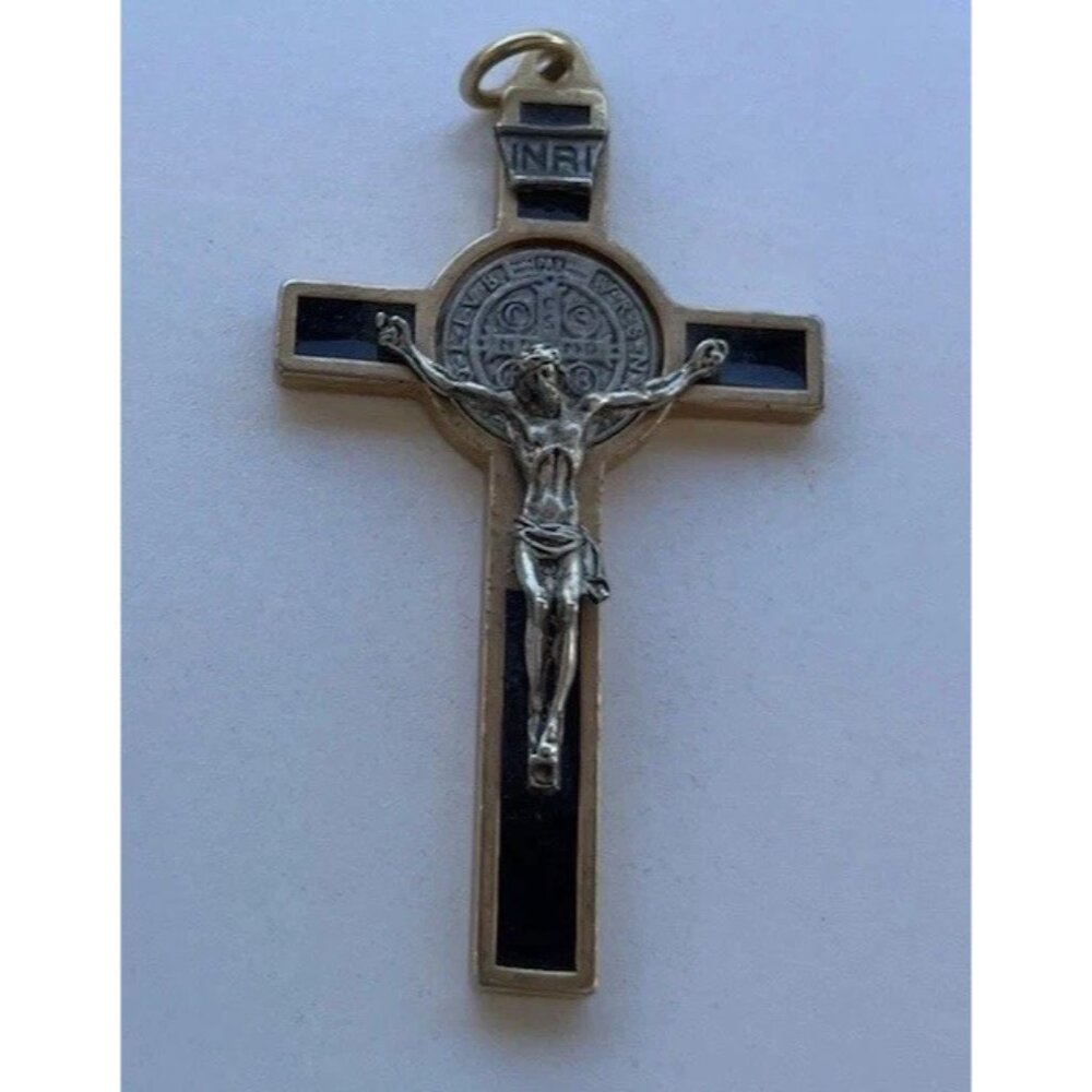 Vintage Ebony Inlay Crucifix Pendant 3" Jesus Christ Pectoral cross Pendant